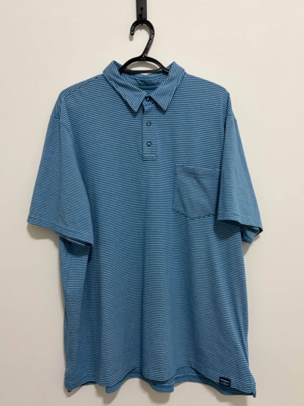 L.L. Bean Men's Light Blue Micro-Striped Polo with Underarm Eyelets